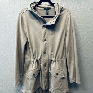 Lauren Ralph Lauren hooded Anorak Sweatshirt Jacket gray drawstring waist XL